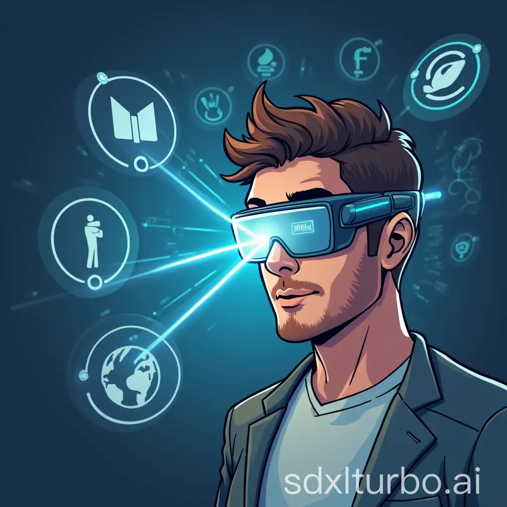 Man-Scanning-Environment-with-AR-Glasses-in-Cartoon-Style