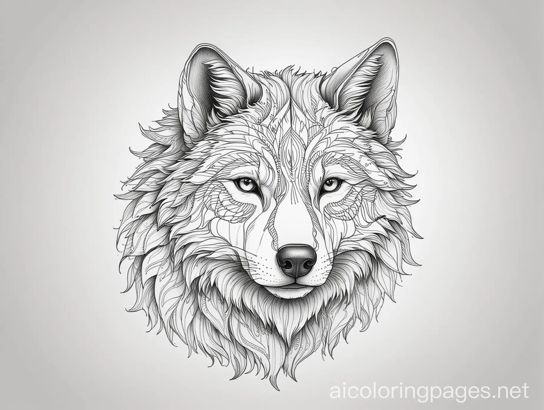 Elegant-Majestic-Wolf-Line-Art-Coloring-Page-for-Adults