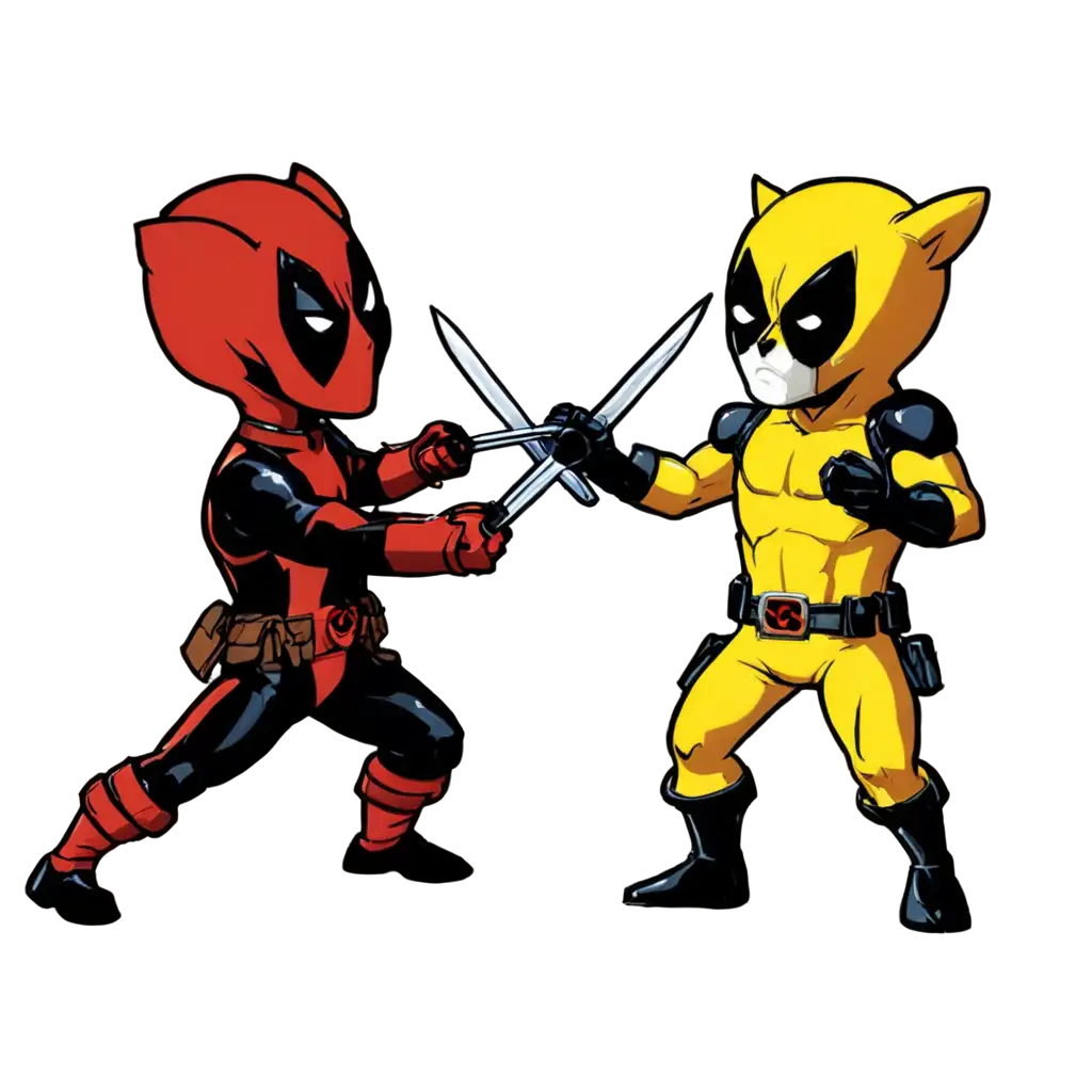 Deadpool-vs-Wolverine-Fighting-in-Kawaii-Style-PNG-Image