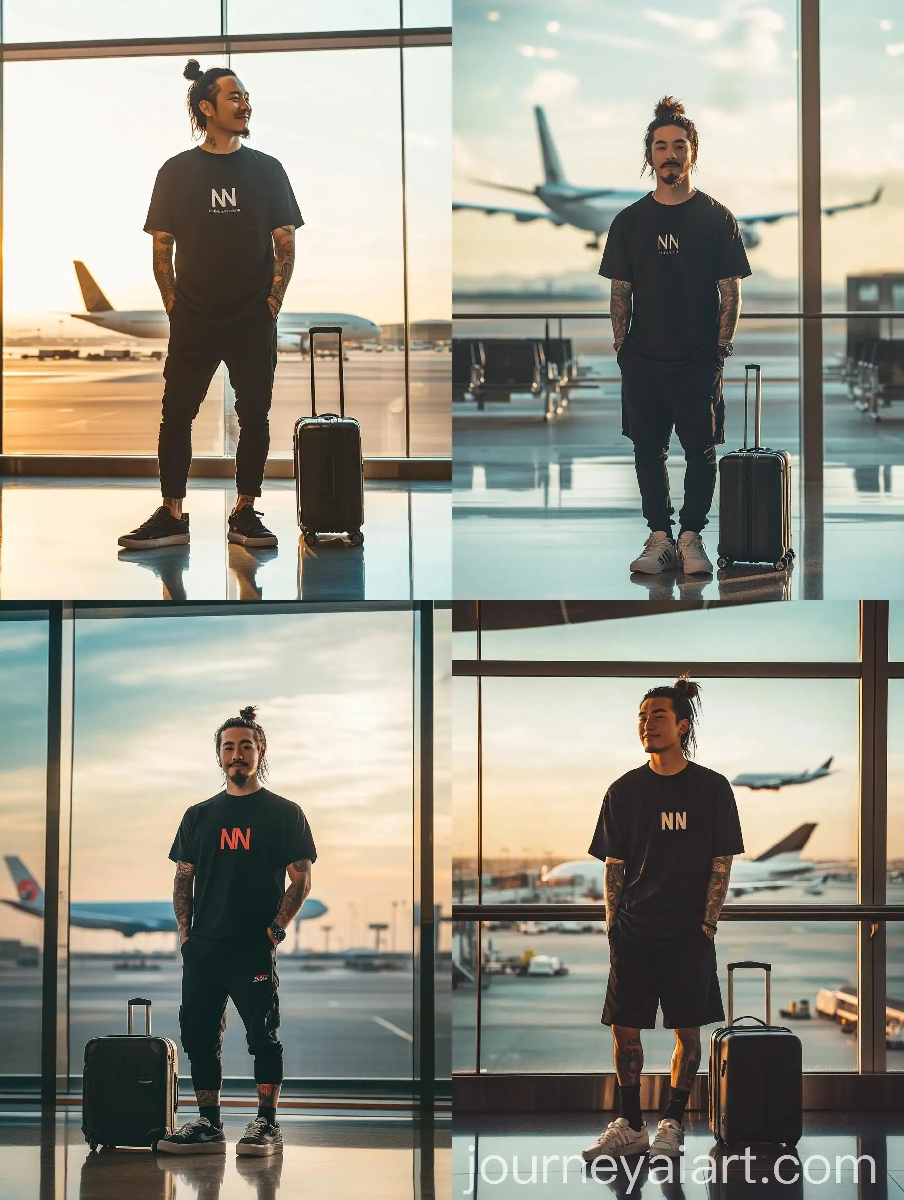 Korean-Man-with-Tattoos-Leaning-Against-Airport-Terminal-Window