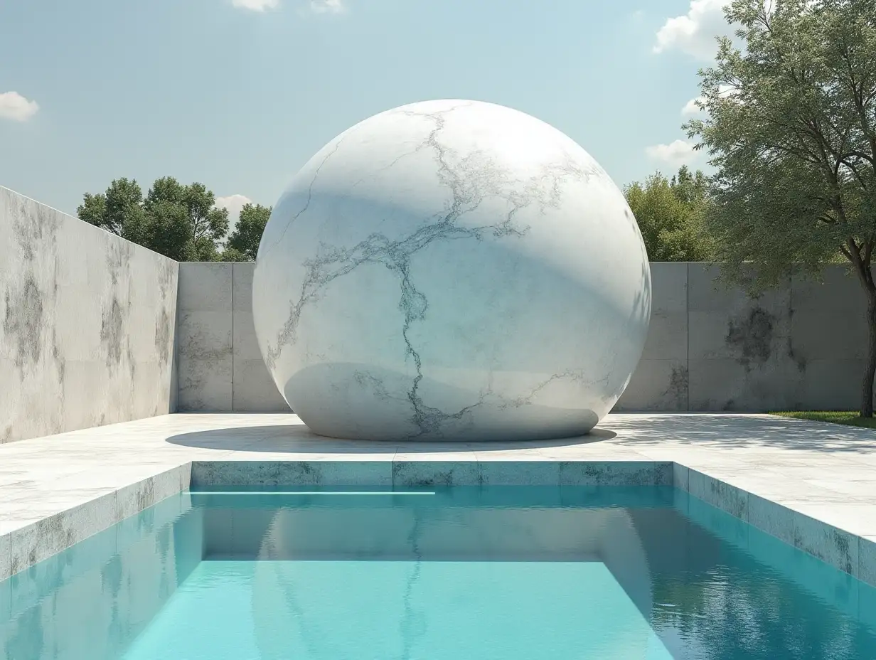 Design for a swimming pool with a 150 kilogram marble sphere on top