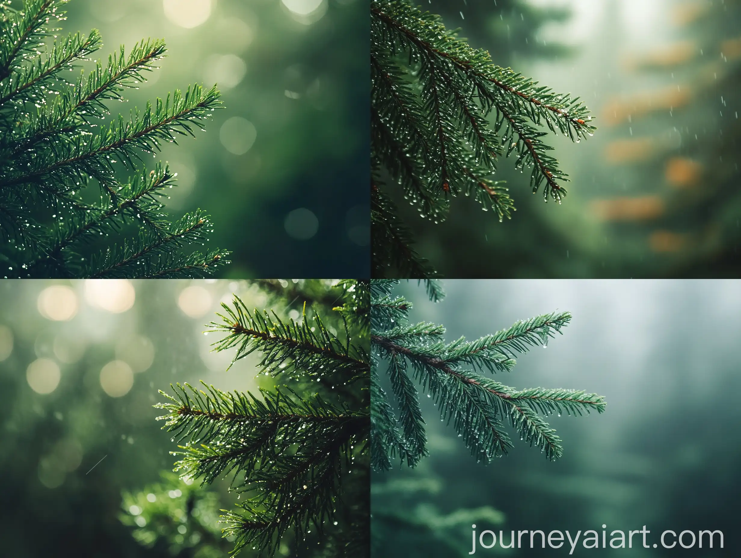 Lush-Fir-Branches-in-Dew-Closeup-Wallpaper-with-Blurred-Background-and-Misty-Fog