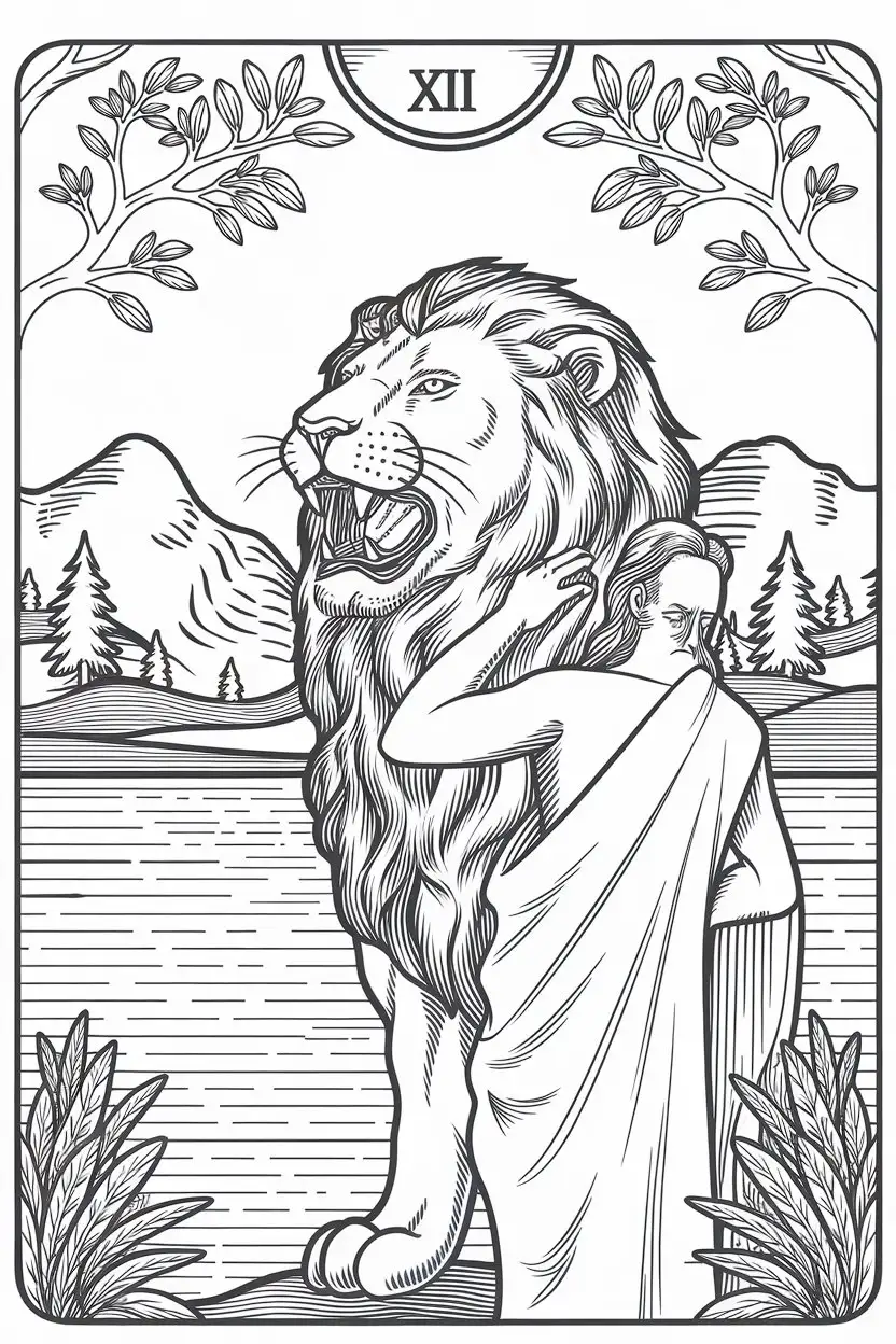 Strength Tarot Card Coloring Book Page for Adults