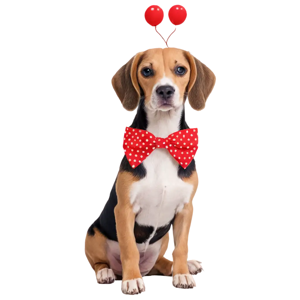 Beagle dog with polka dot red bow