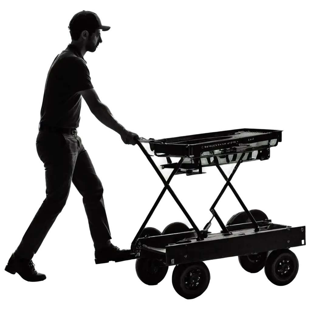 a worker moving a dolly in black and white to add in a logo