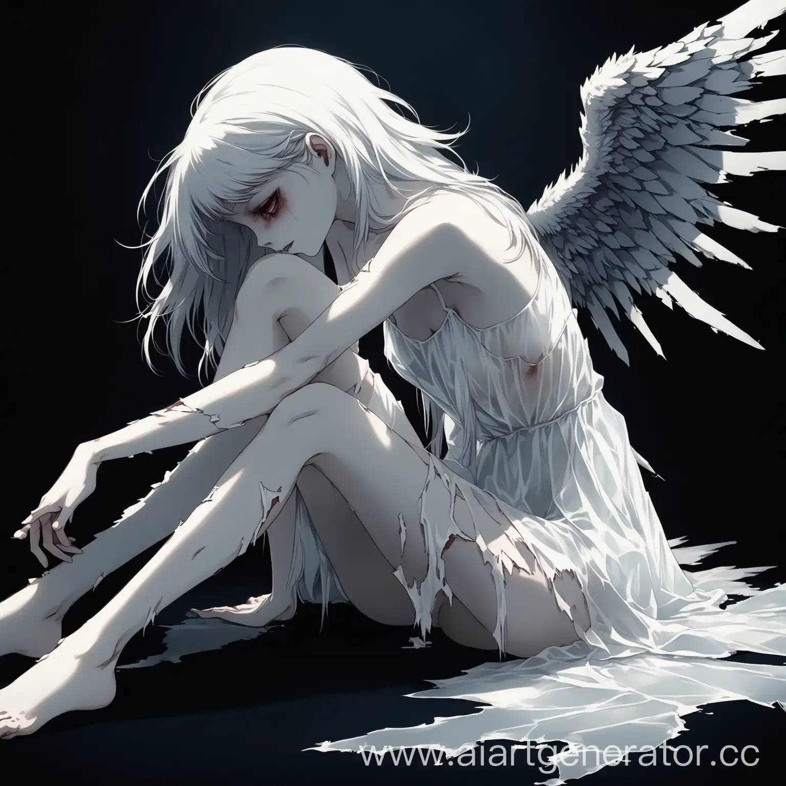 Anime-Style-Girl-Angel-with-Broken-Wings-in-Translucent-Dress