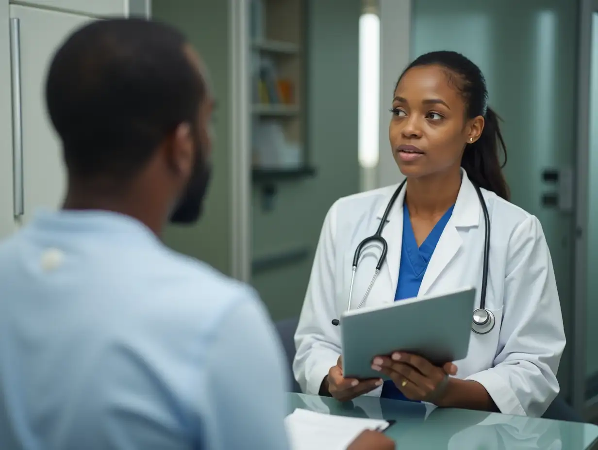 Woman doctor delivering bad news to black patient