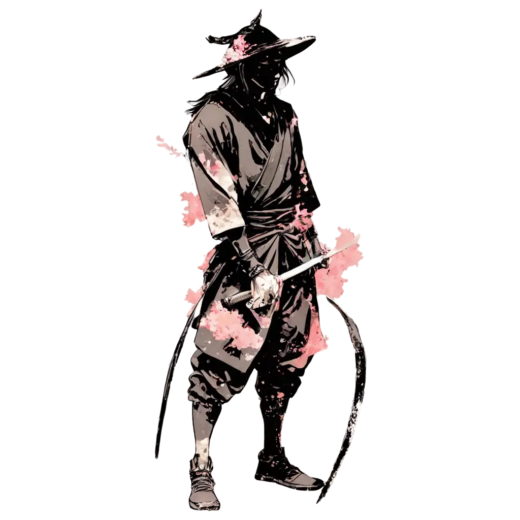 Japanese-Samurai-Art-PNG-Sad-Lonely-Samurai-in-Anime-Watercolor-Style