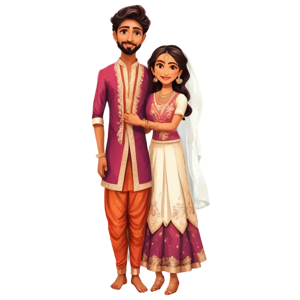 Cartoon-Bengali-Bride-and-Groom-in-Traditional-Wedding-Dress-PNG-Format-for-Enhanced-Clarity-and-Quality