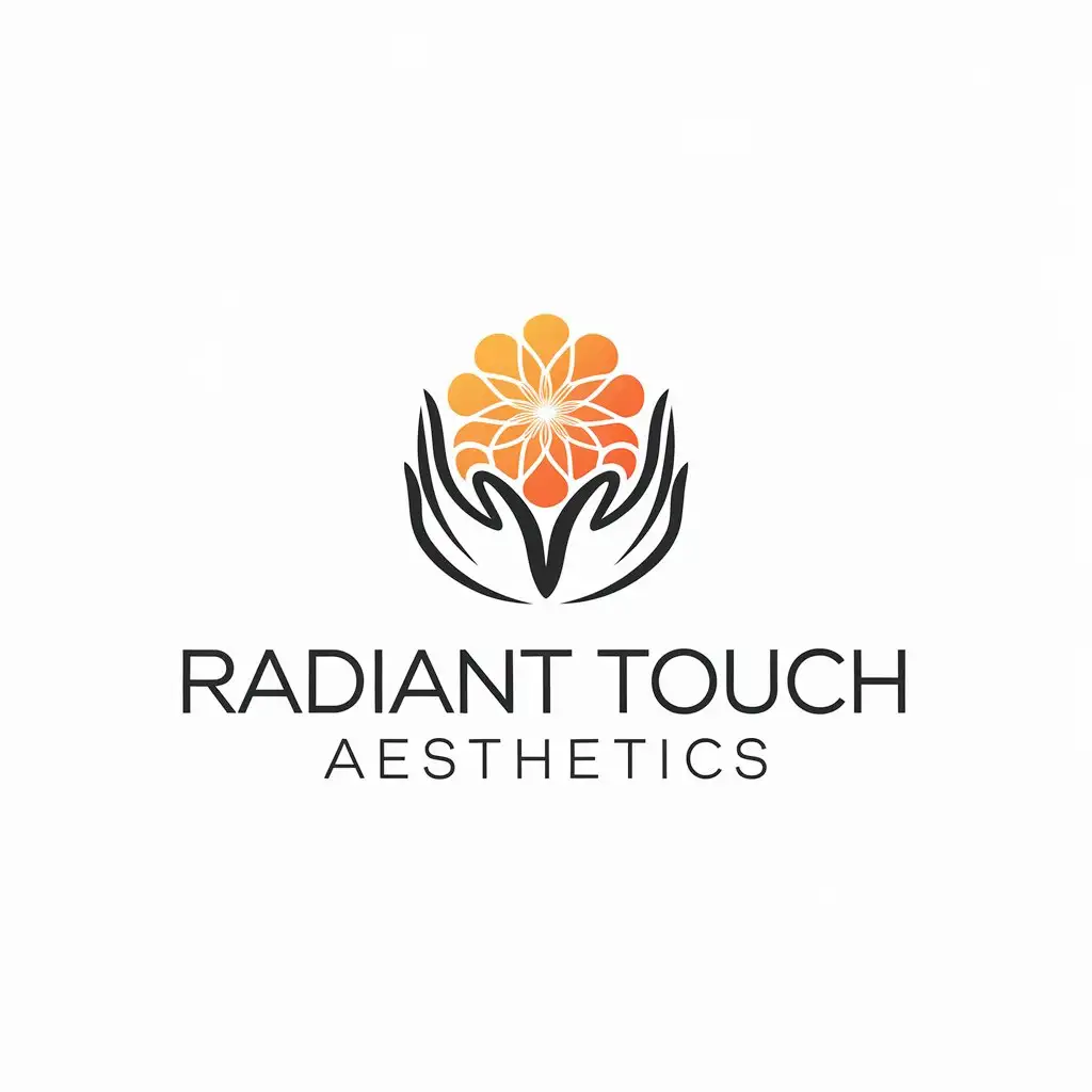 LOGO Design for Radiant Touch Aesthetics Minimalistic OrangeBlossom Hands with Sunset Theme