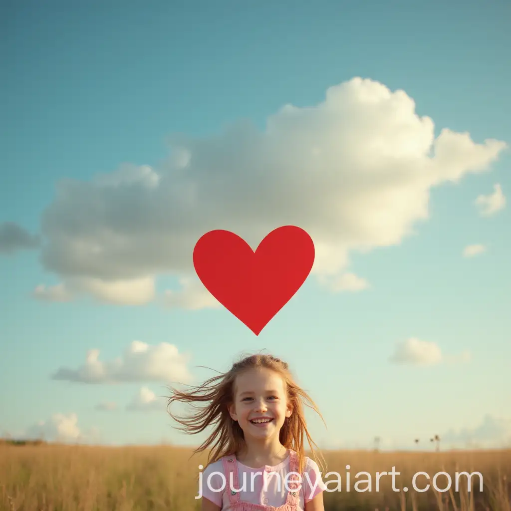 Happy-Young-Girl-with-Heart-Sticker-Under-Cloudy-Sky-with-Another-Child