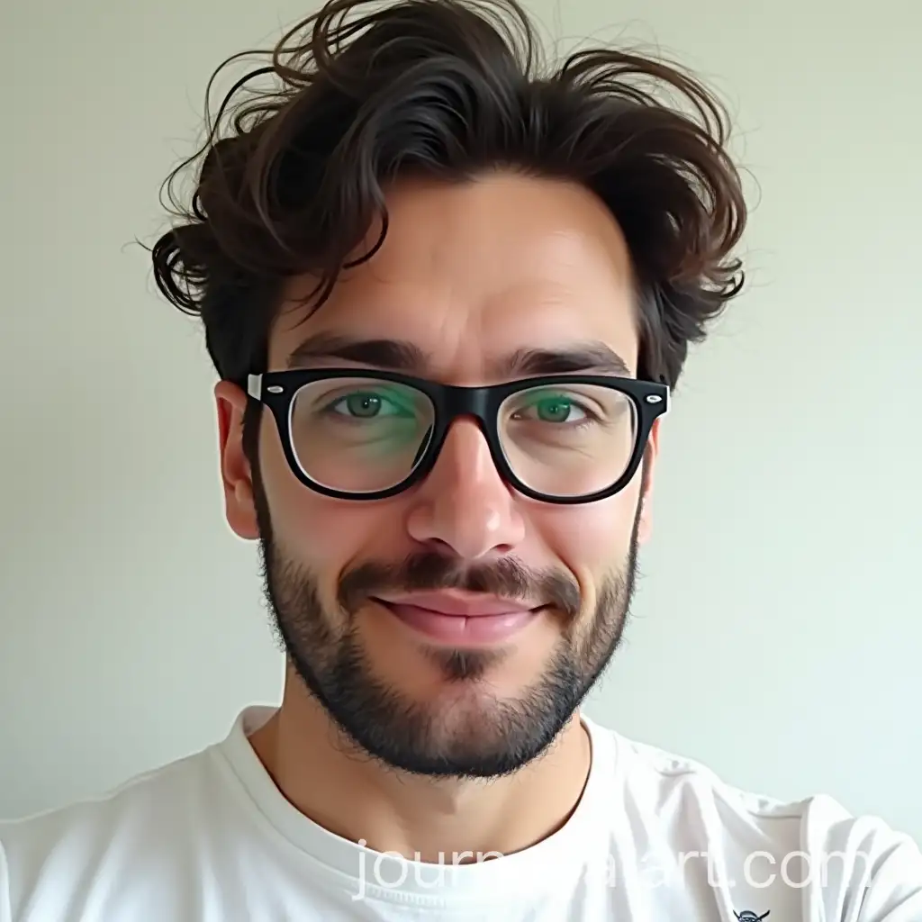 Closeup-Cartoon-Selfie-of-a-Man-with-Messy-Curly-Hair-and-SaltandPepper-Beard