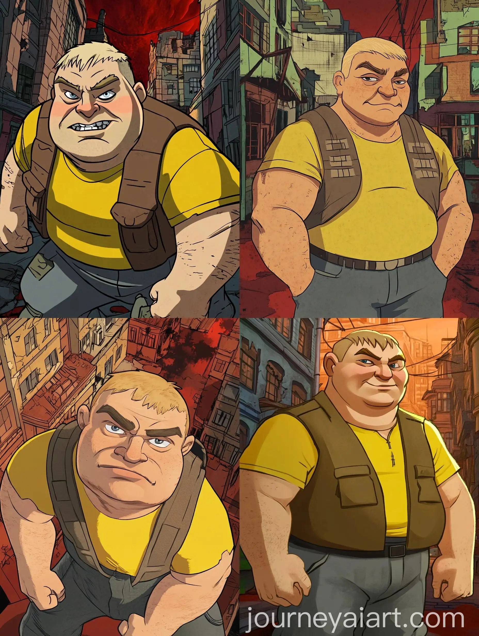 Cheerful-Man-in-Yellow-Shirt-and-Brown-Vest-in-Cartoon-Style-Setting