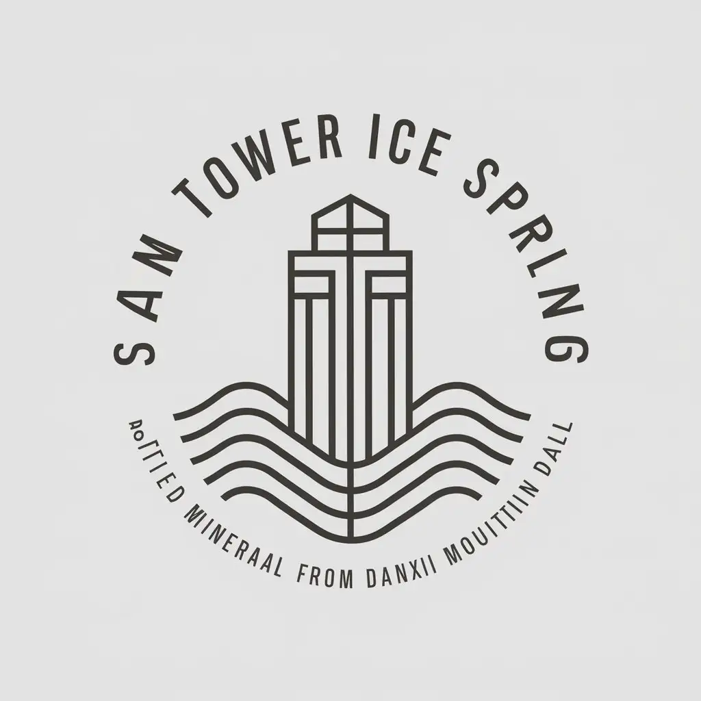 a vector logo design,with the text "San Tower Ice Spring", main symbol:Bottled mineral water from Danxi Mountain in Dali,Minimalistic,be used in Restaurant industry,clear background