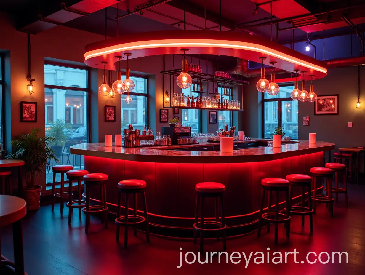 American-Style-Cafe-with-Colorful-Lights-and-Trendy-Decor