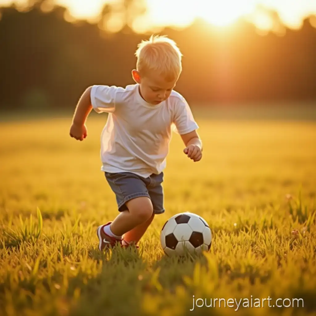 Little-Boy-Playing-Football-on-a-Golden-Field-in-Sunlight