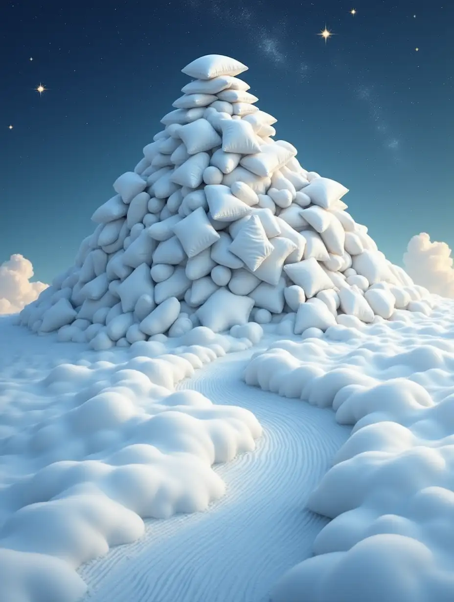 Cozy-Pillow-MountainAI-Image-Prompt-Expansion-and-Snowy-Path-Under-a-Shimmering-Starry-Sky