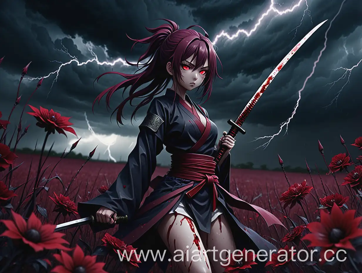 Anime-Girl-with-Katana-in-Dark-Red-Flower-Field-Amidst-Stormy-Sky