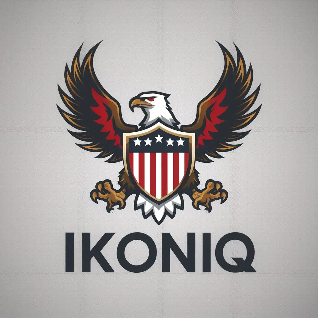 LOGO Design for IKONIQ Eagle Holding American Shield in Red White Blue and Gold