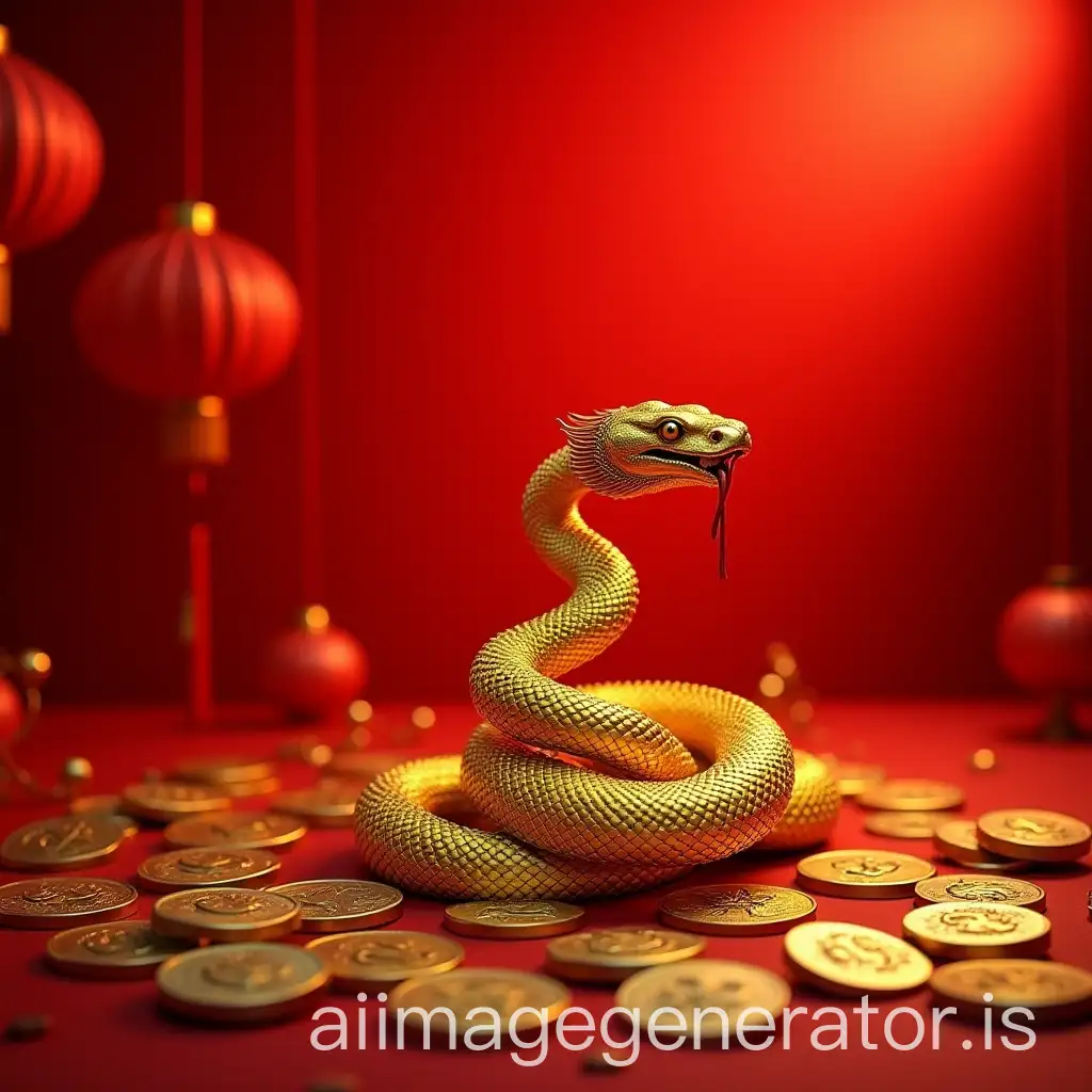 Golden-Snake-Coiled-Among-Ancient-Chinese-Coins-for-Prosperity-and-Good-Fortune