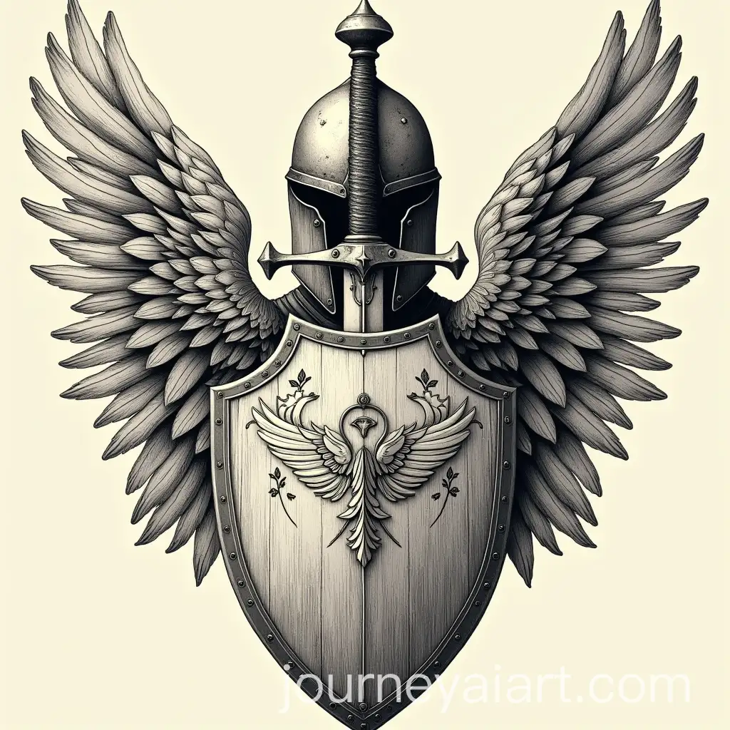 Medieval-Helmet-Sword-and-Shield-with-Swan-Wings-LOTR-Inspired-Art