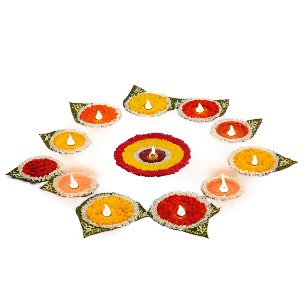 Vibrant-Flower-Rangoli-with-Diyas-PNG-Perfect-for-Celebrating-Festivals