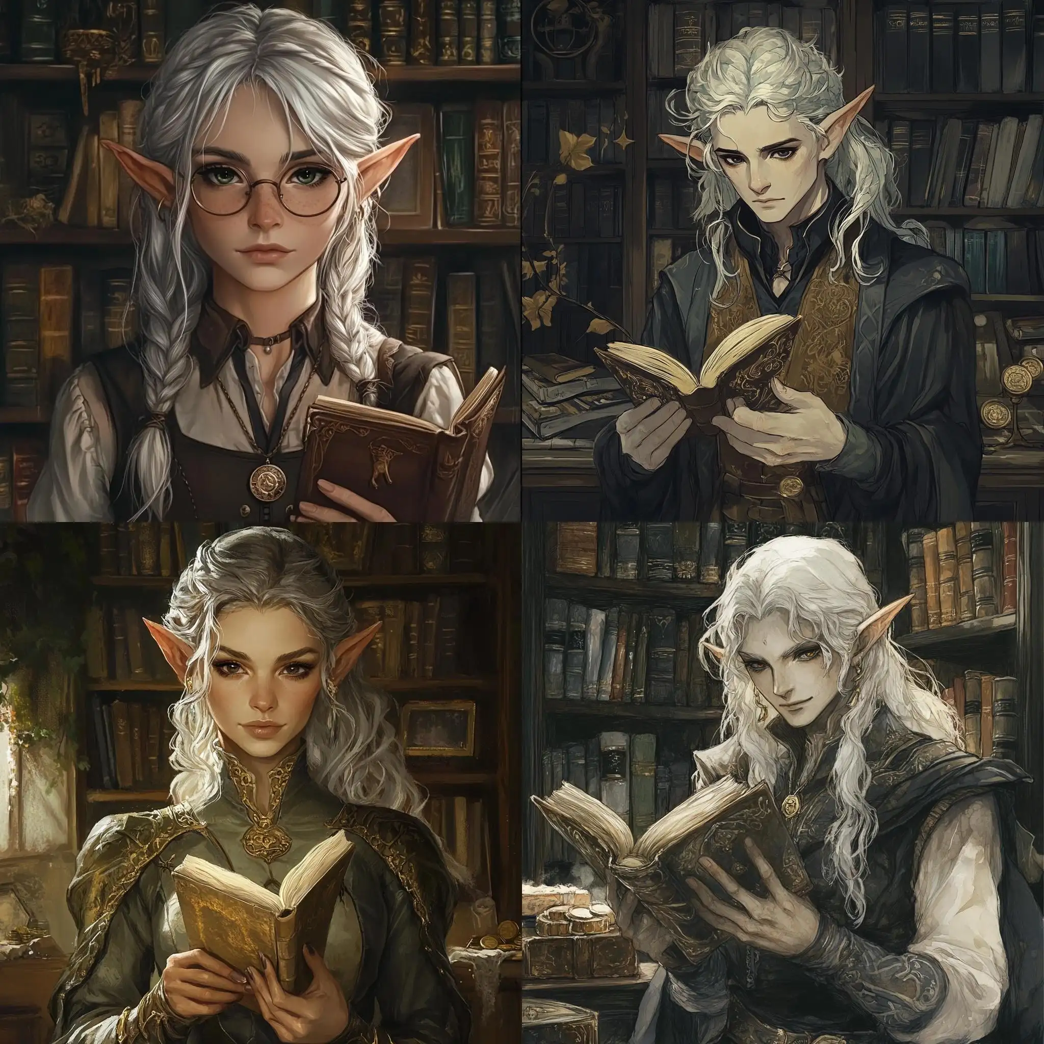 Elegant-Elf-Holding-Foliant-in-Fantasy-Bookstore