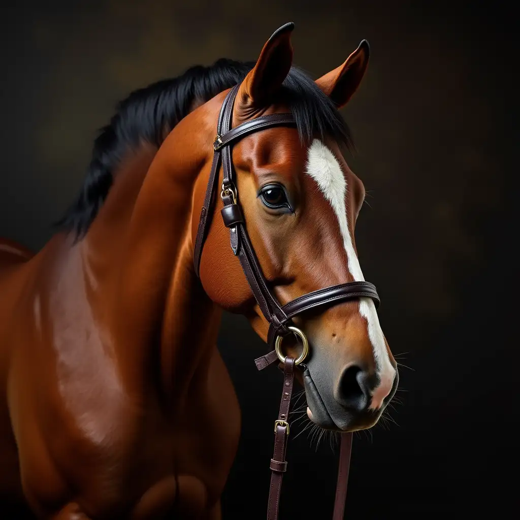 horse with reigns, leather background