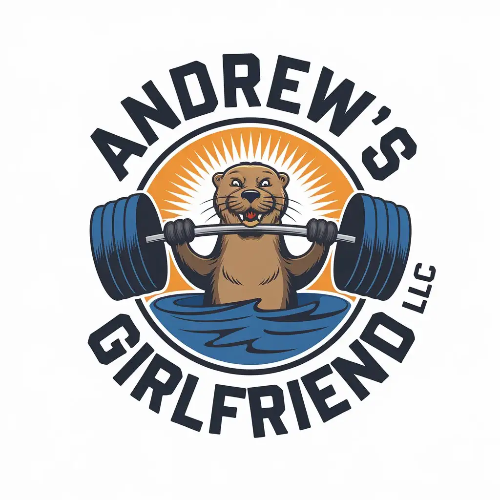 LOGO Design for Andrews Girlfriend LLC Otter Bear Lifting Weights with Water and Sun Theme in Sports Fitness Industry