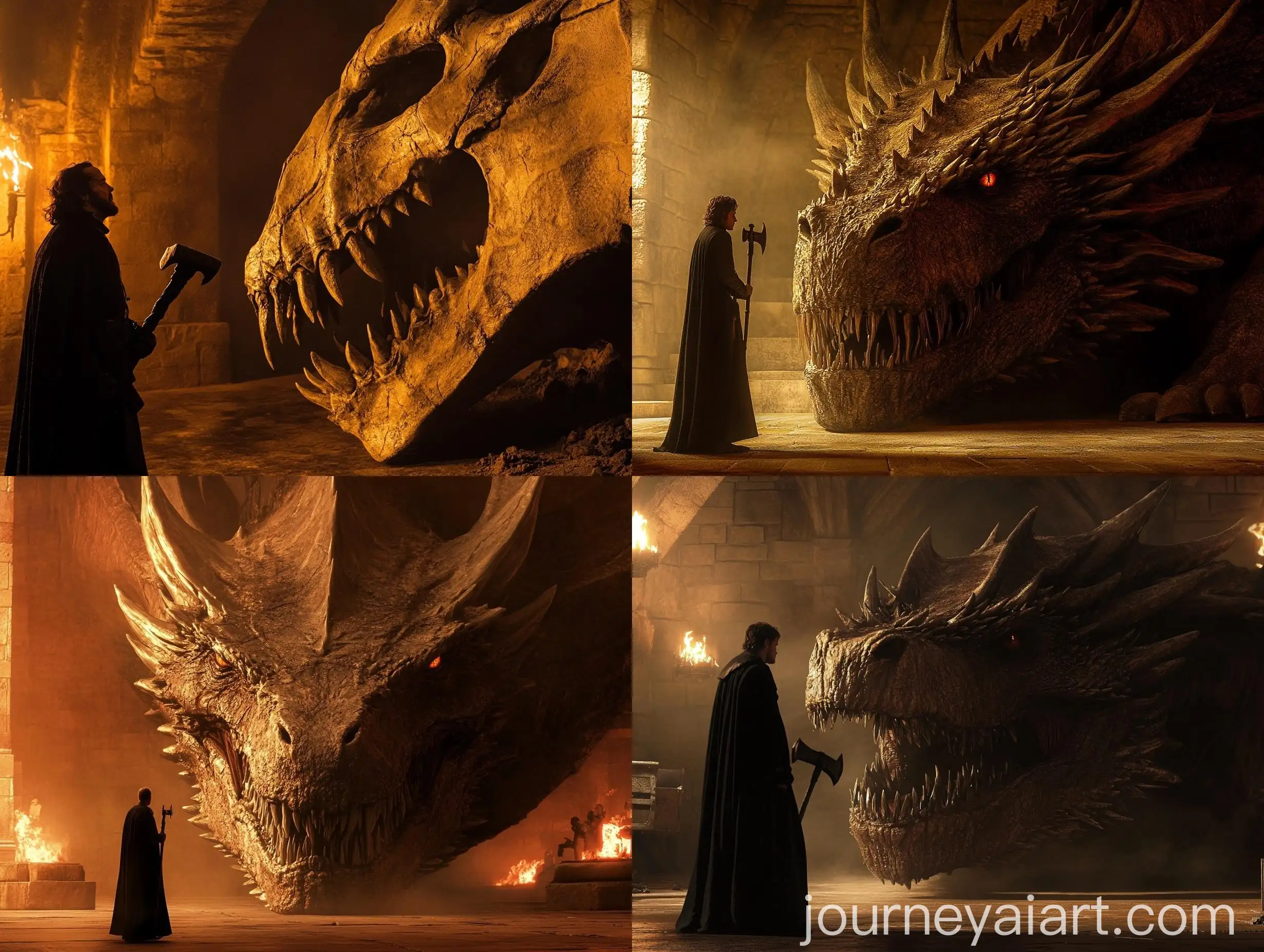 King-Robert-Baratheon-with-Balerion-the-Black-Dreads-Skull-in-the-Red-Keep