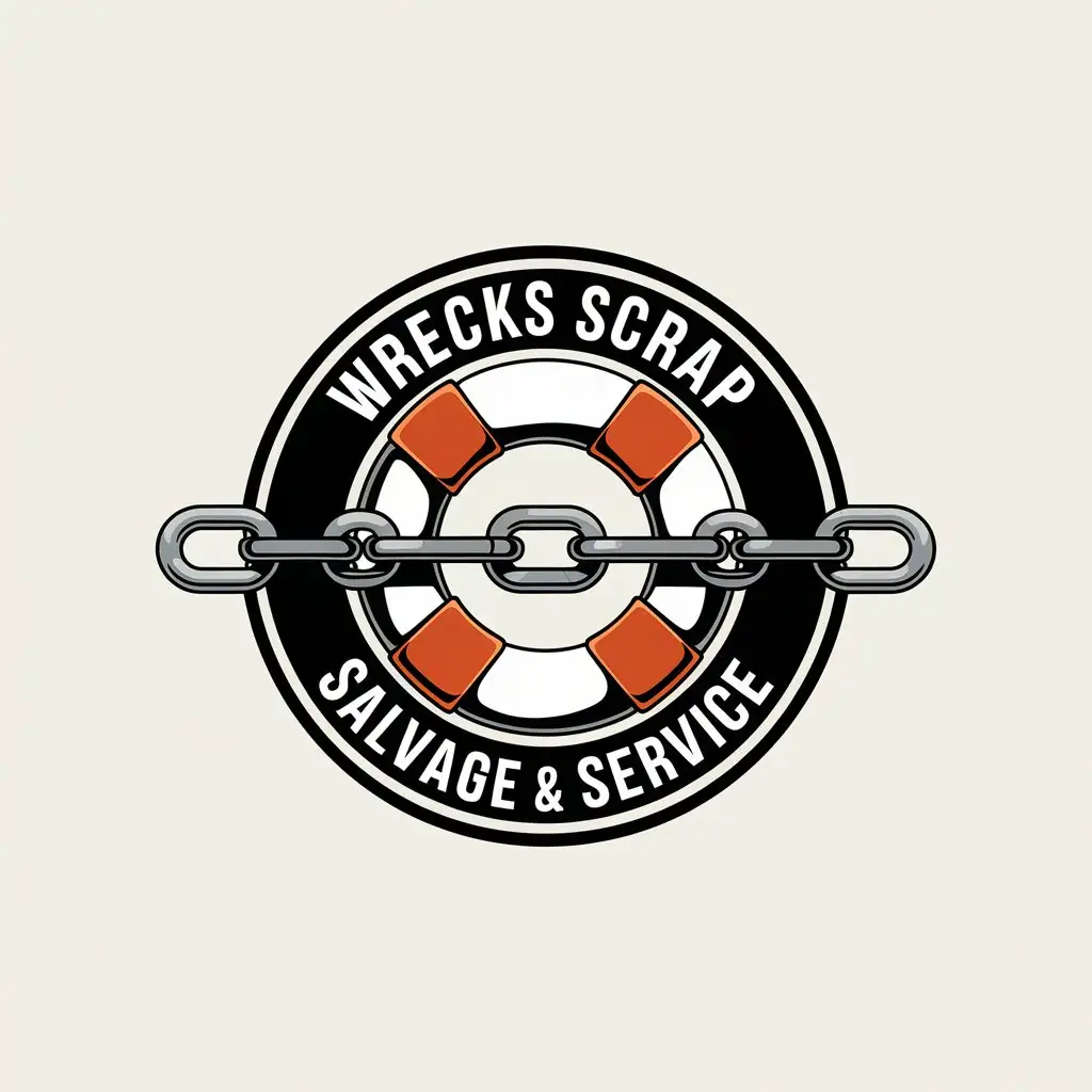 LOGO Design for WRECKS SCRAP SALVAGE SERVICE White and Orange Life Ring with Chrome Chain for Industrial Minimalism