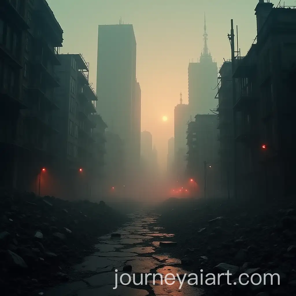 PostApocalyptic-Ruined-City-in-Thick-Fog-with-Cracked-Streets-and-Broken-Skyscrapers