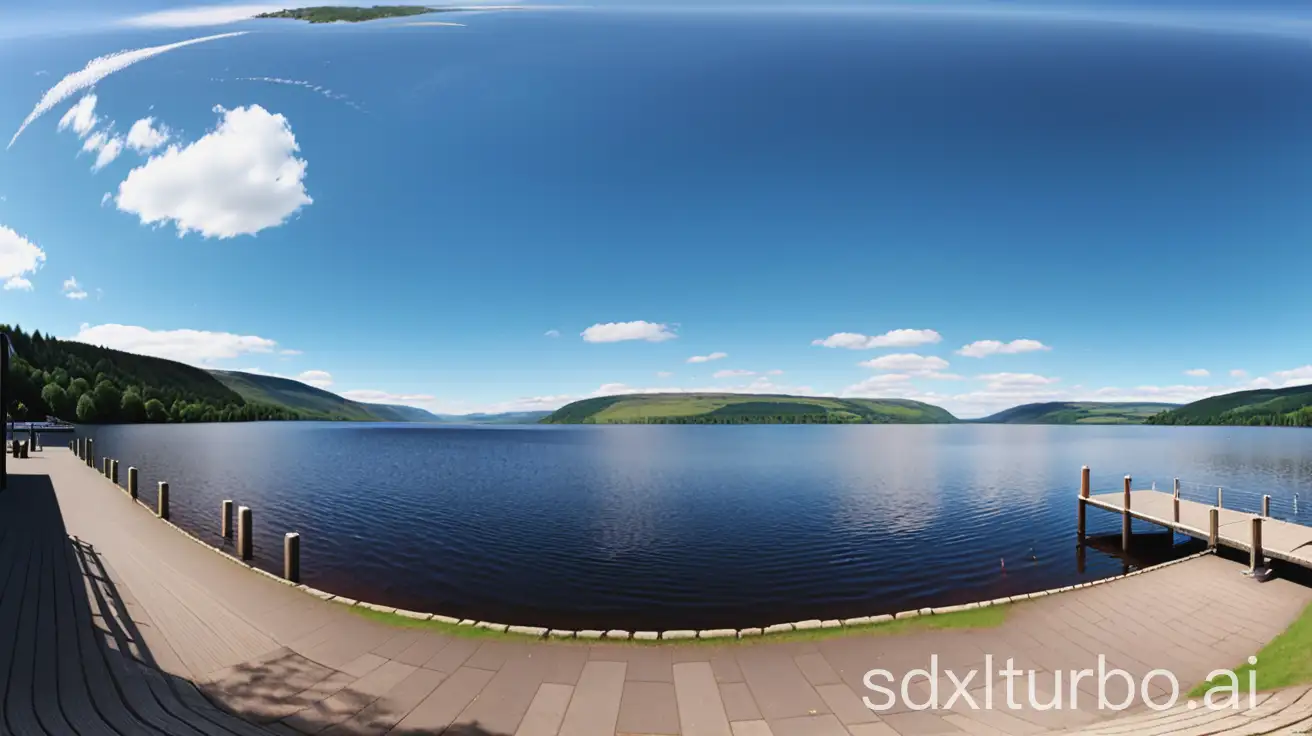 Panoramic-View-of-Loch-Ness-with-Monster-and-Dock