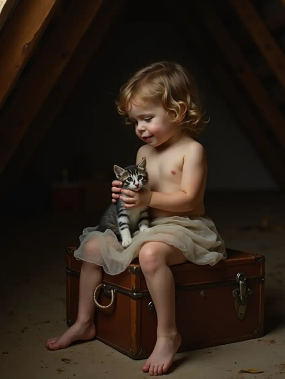 Little-Italian-Girl-Holding-a-Kitten-on-Her-Lap-in-an-Attic