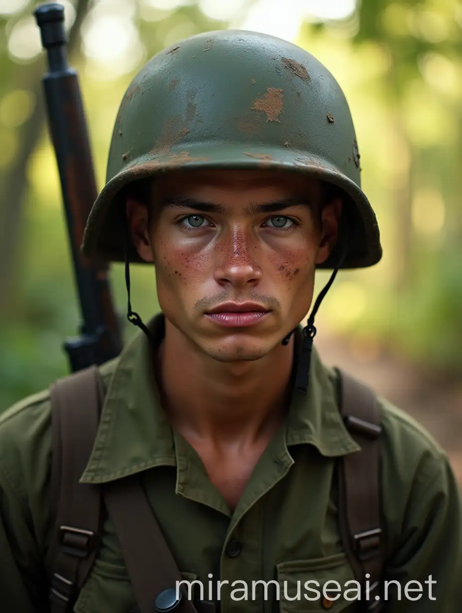 Young American Soldier in M65 Jacket Exuding Resilience Amidst Vietnam War