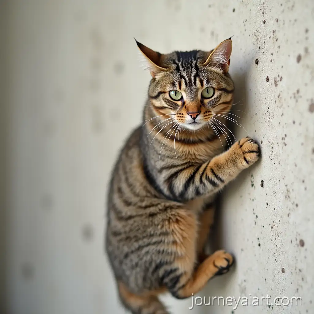 Curious-Cat-Climbing-and-Perching-on-a-Wall-in-Cozy-Outdoor-Setting
