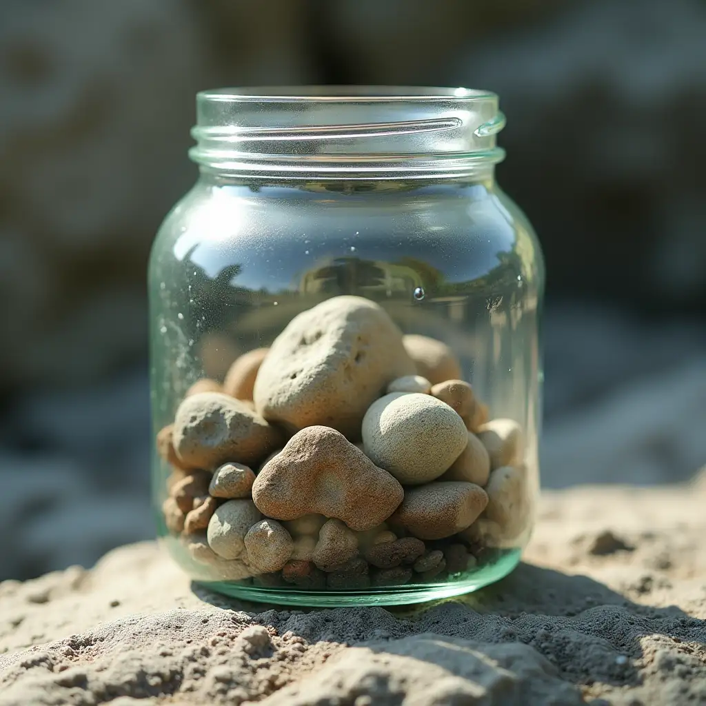 Jar of water with rocks inside