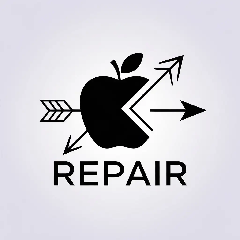 Logo-Design-for-Repair-Minimalistic-BlackandWhite-Apple-Pierced-by-Arrow-Symbolizing-Precision