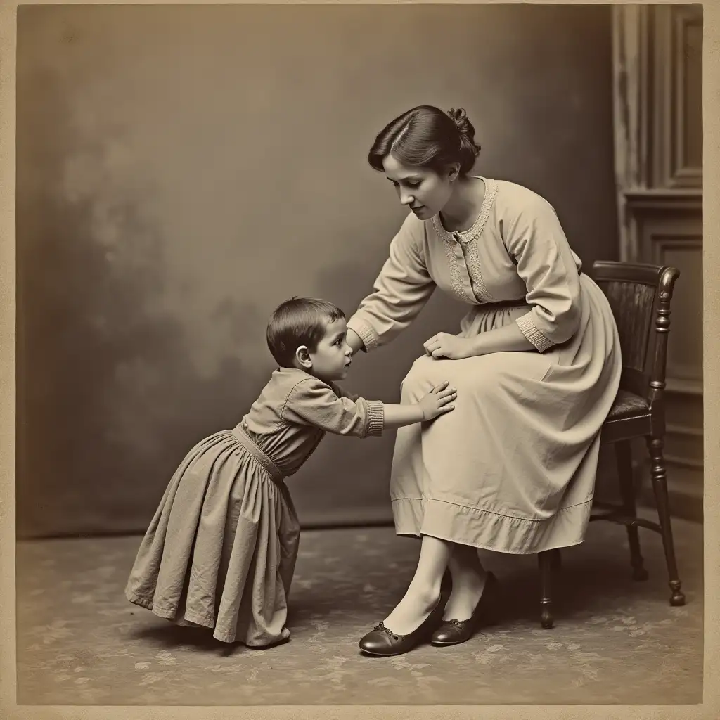 Vintage Portrait of Mother and Child Playing 1882