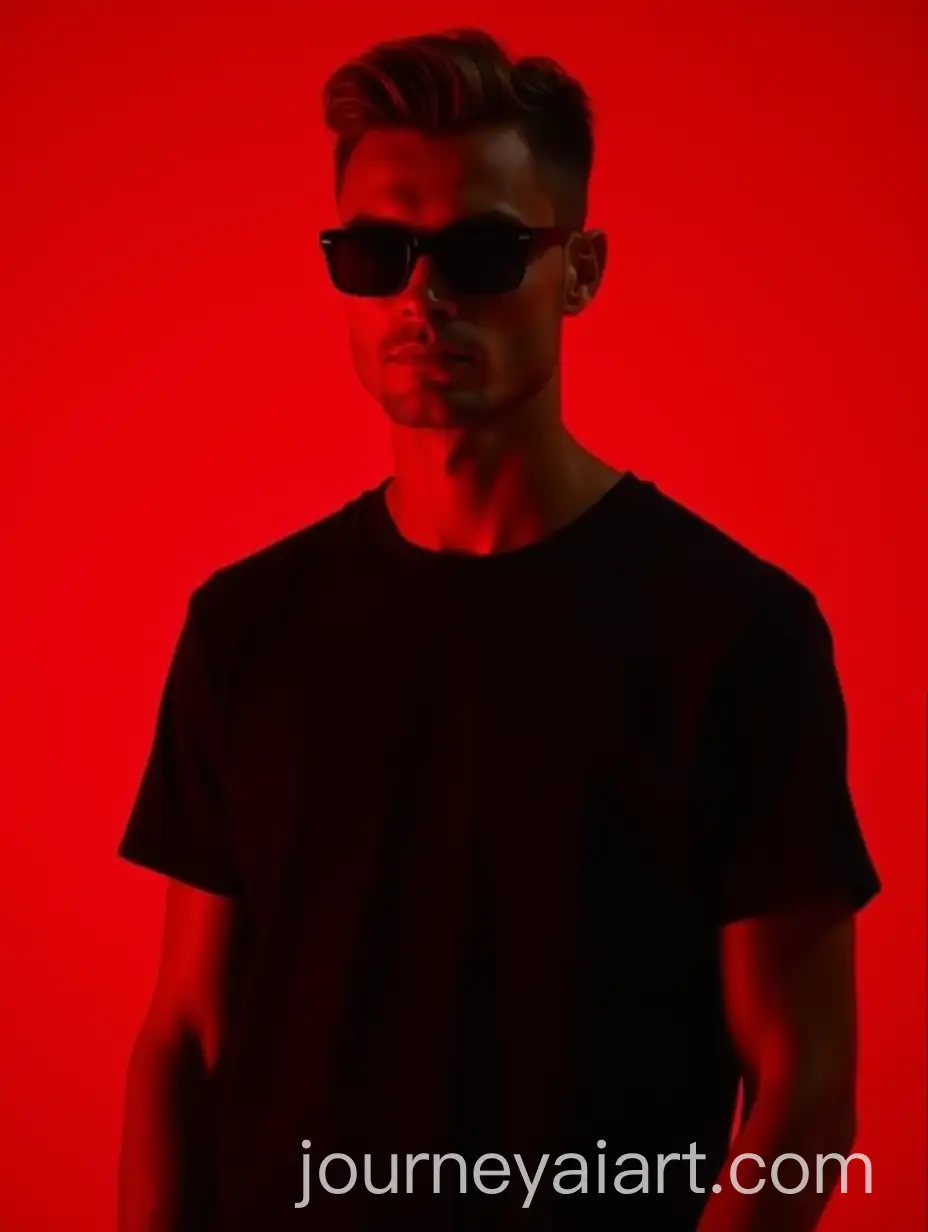 Confident-Portrait-in-Black-TShirt-and-Sunglasses-Against-Bold-Red-Background