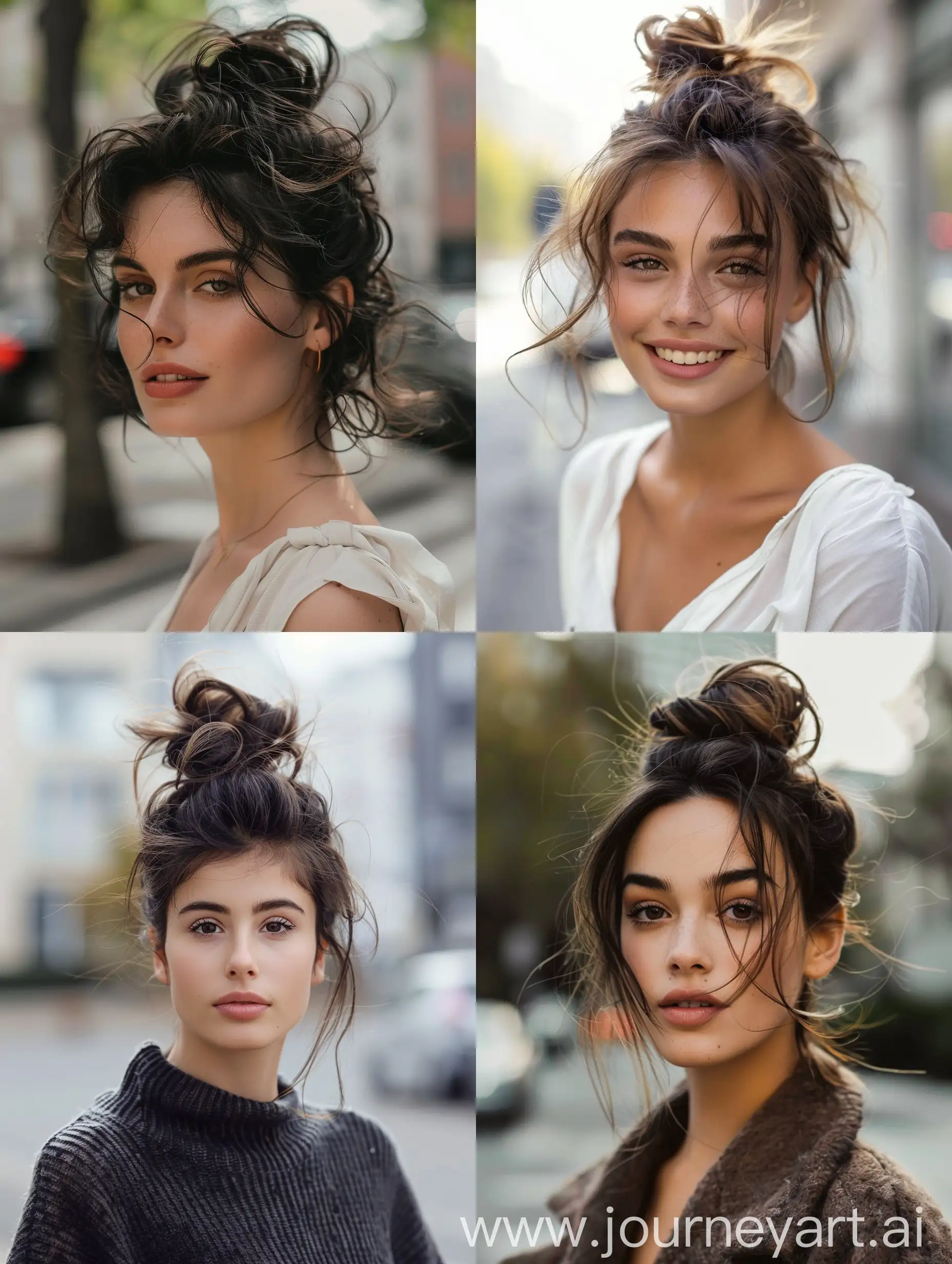 Stunning-Woman-with-Messy-Bun-in-Street-Style-Portrait