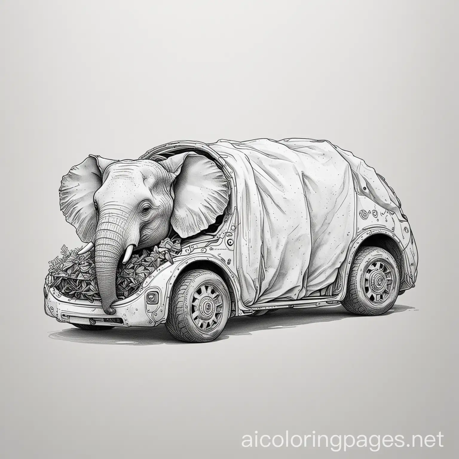 Whimsical-Car-Elephant-Eggplant-Burrito-Coloring-Page