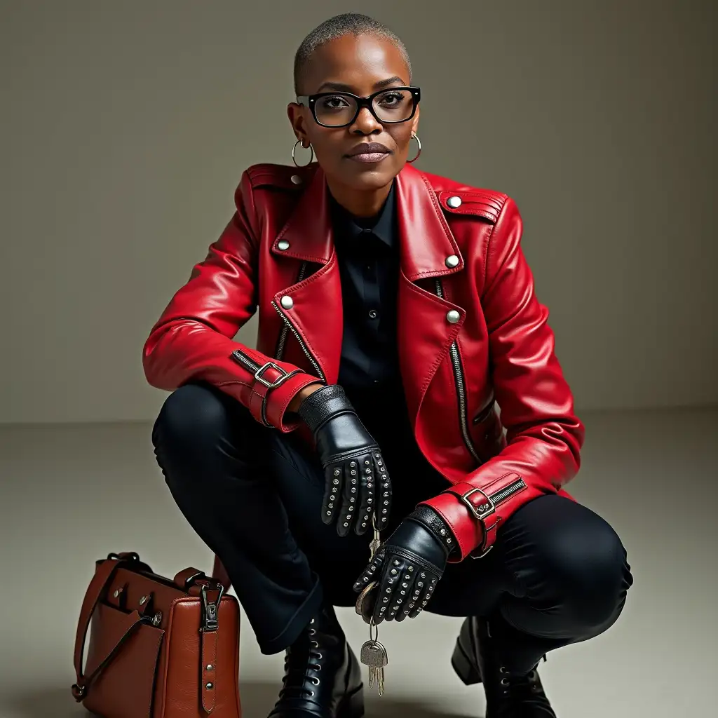 Mature-African-Woman-in-Red-Leather-Motorcycle-Jacket-Holding-Keys