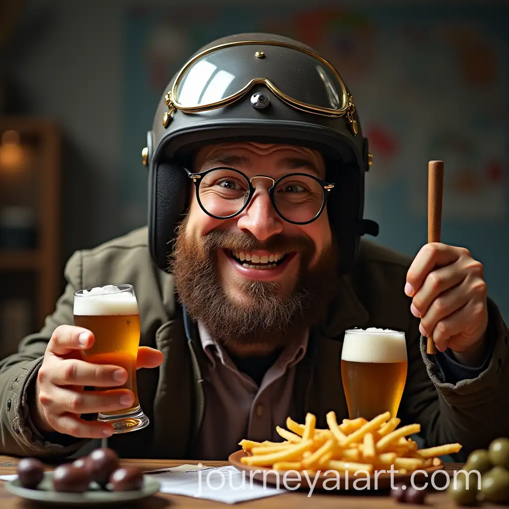 Suricato-Programmer-with-Motorcycle-Helmet-Beer-French-Fries-and-Olives