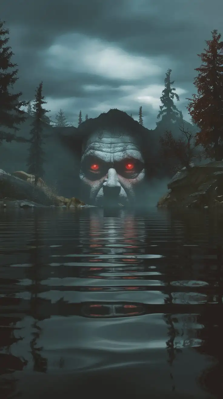 Surreal Lake Reflection Creating a Demonic Face