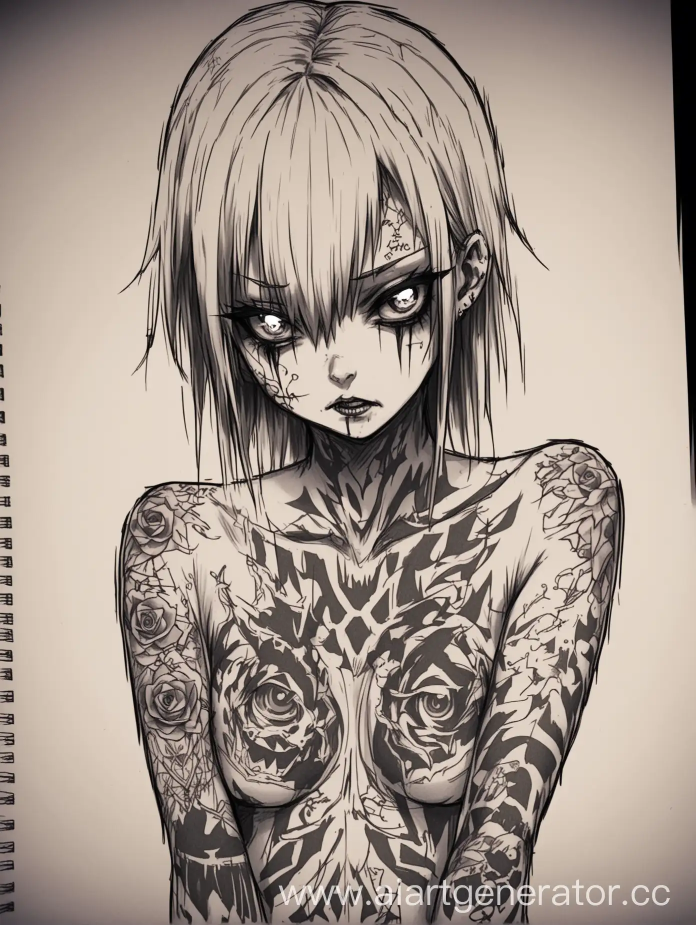 Anime-Girl-Tattoo-Sketch-Portrait-of-a-Psychopathic-Character