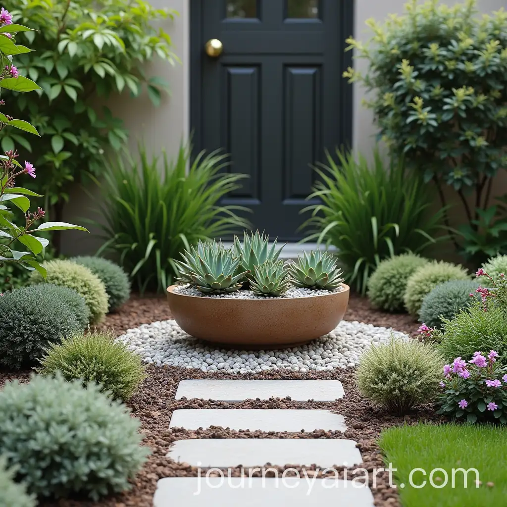 Vibrant-Garden-Design-with-Succulent-Centerpiece-in-Front-of-a-House
