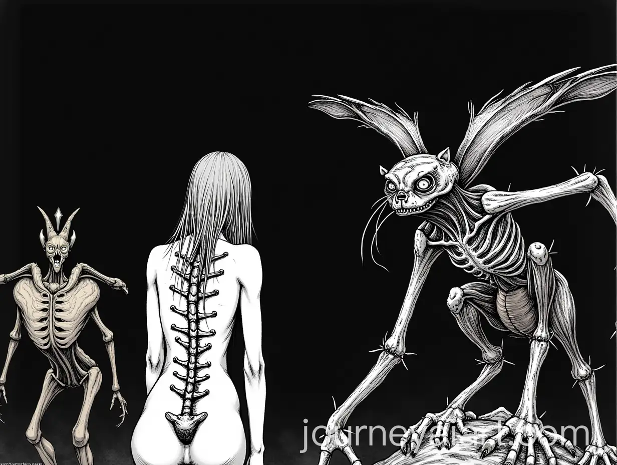 Woman-with-Insect-Features-and-Grotesque-Creature-in-Horror-Manga-Style