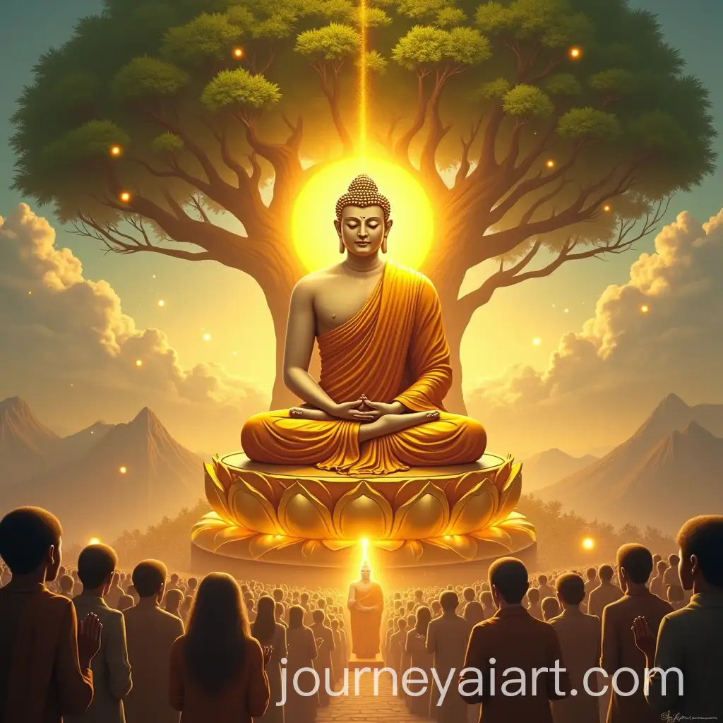 Gautama-Buddha-Seated-in-Bhumisparsha-Mudra-on-Golden-Lotus-Throne