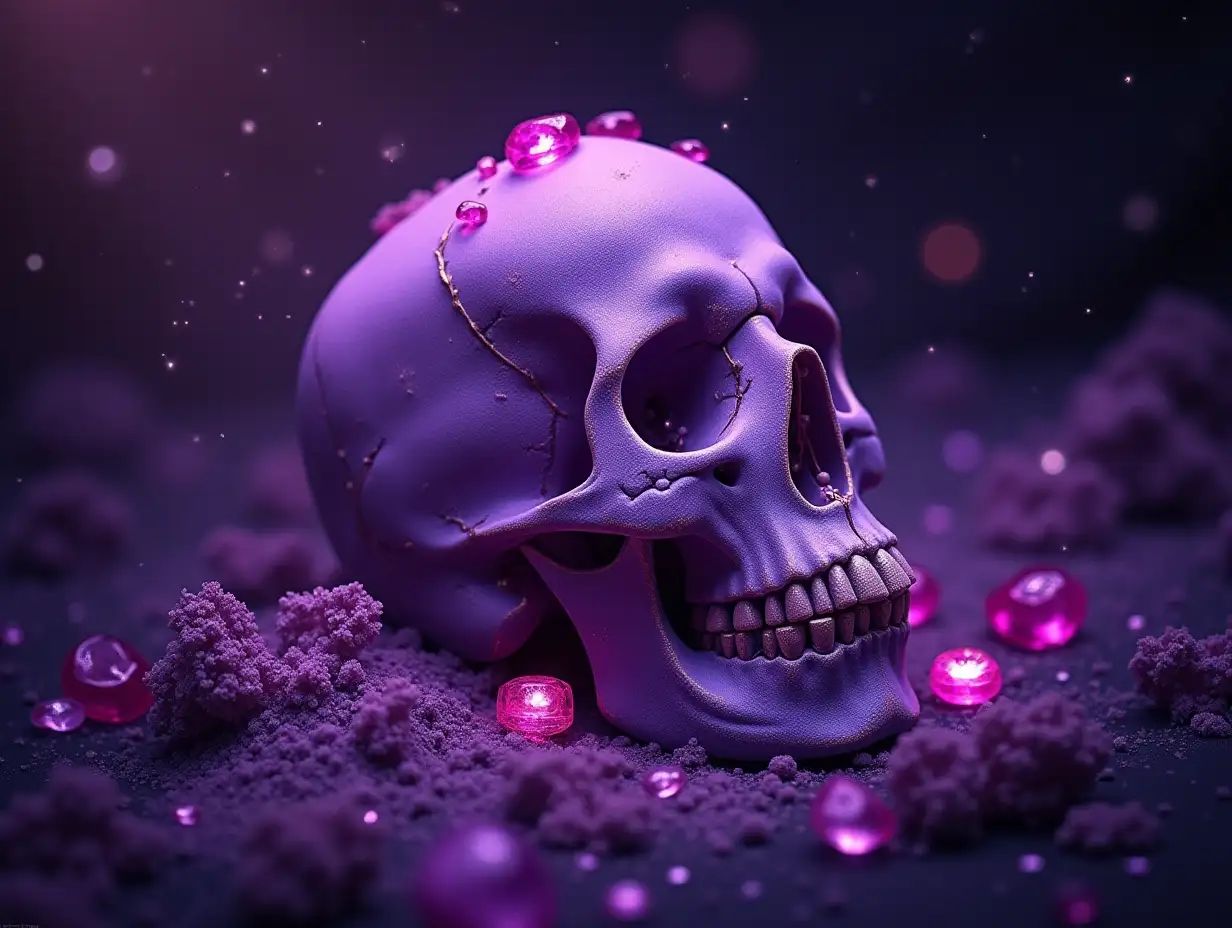 AI Magic purple Gems and Skulls for esoteric spiritual Practice Healing Crystal Ritual Witchcraft Future forecasts Generative